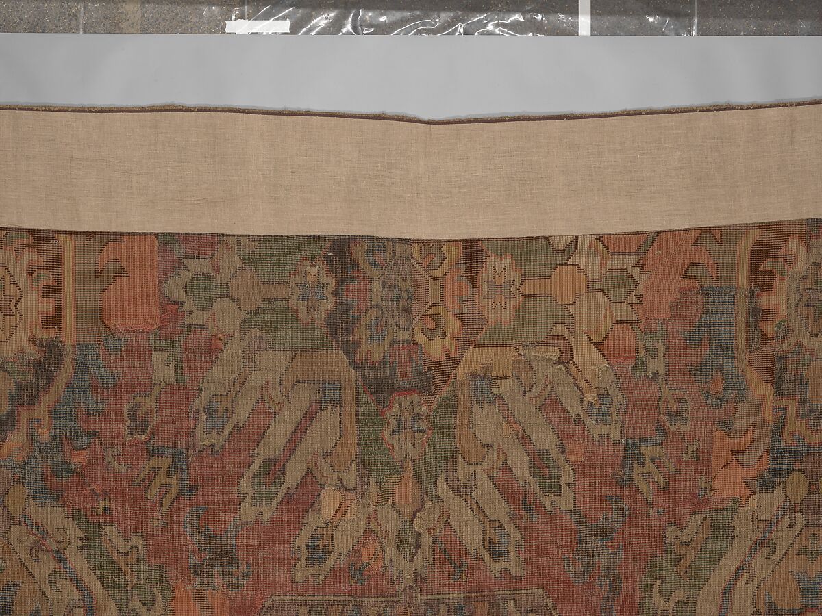 Carpet with Geometricized Floral Design, Wool (warp, weft, and pile); symmetrically knotted pile