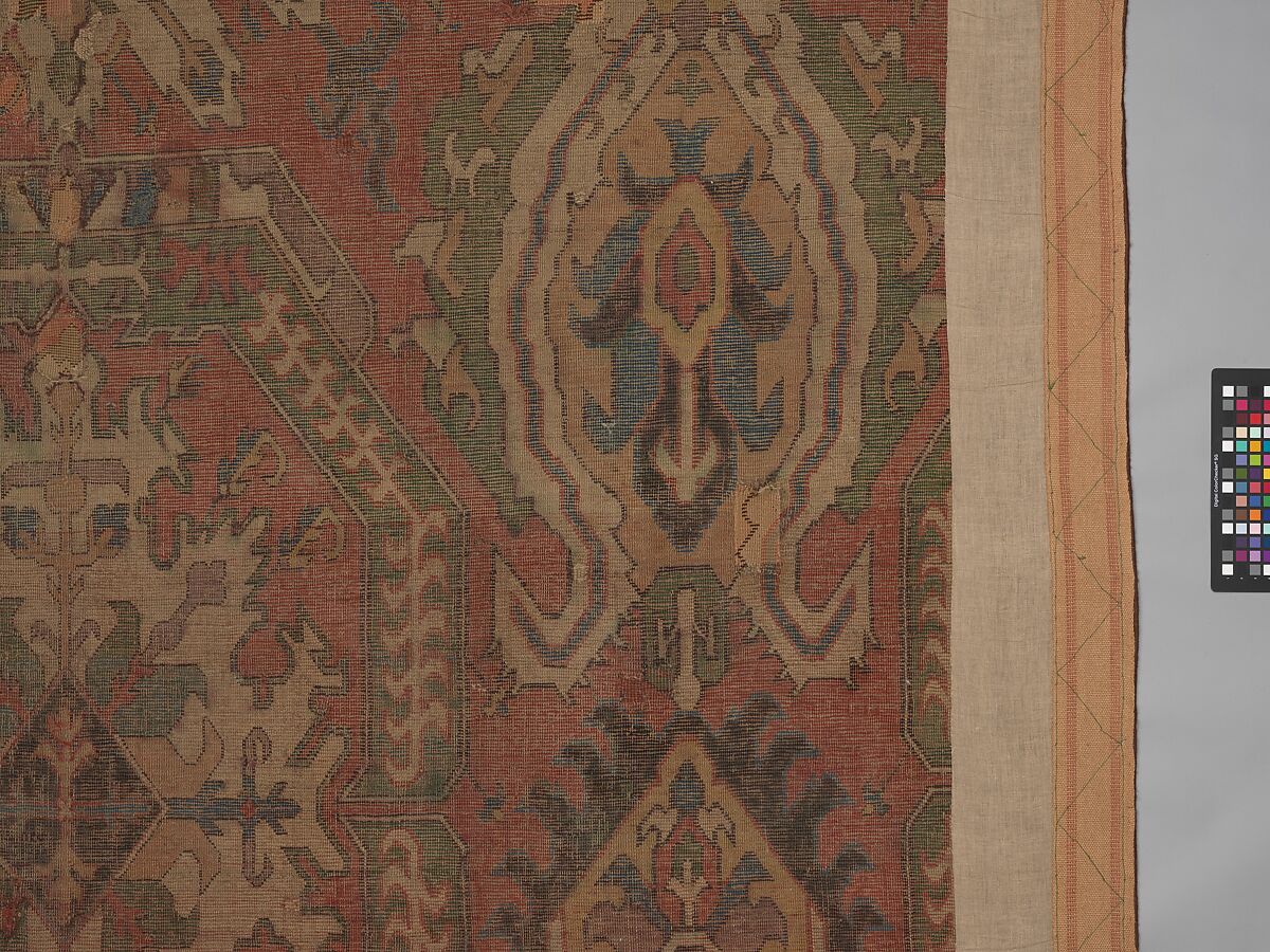 Carpet with Geometricized Floral Design, Wool (warp, weft, and pile); symmetrically knotted pile