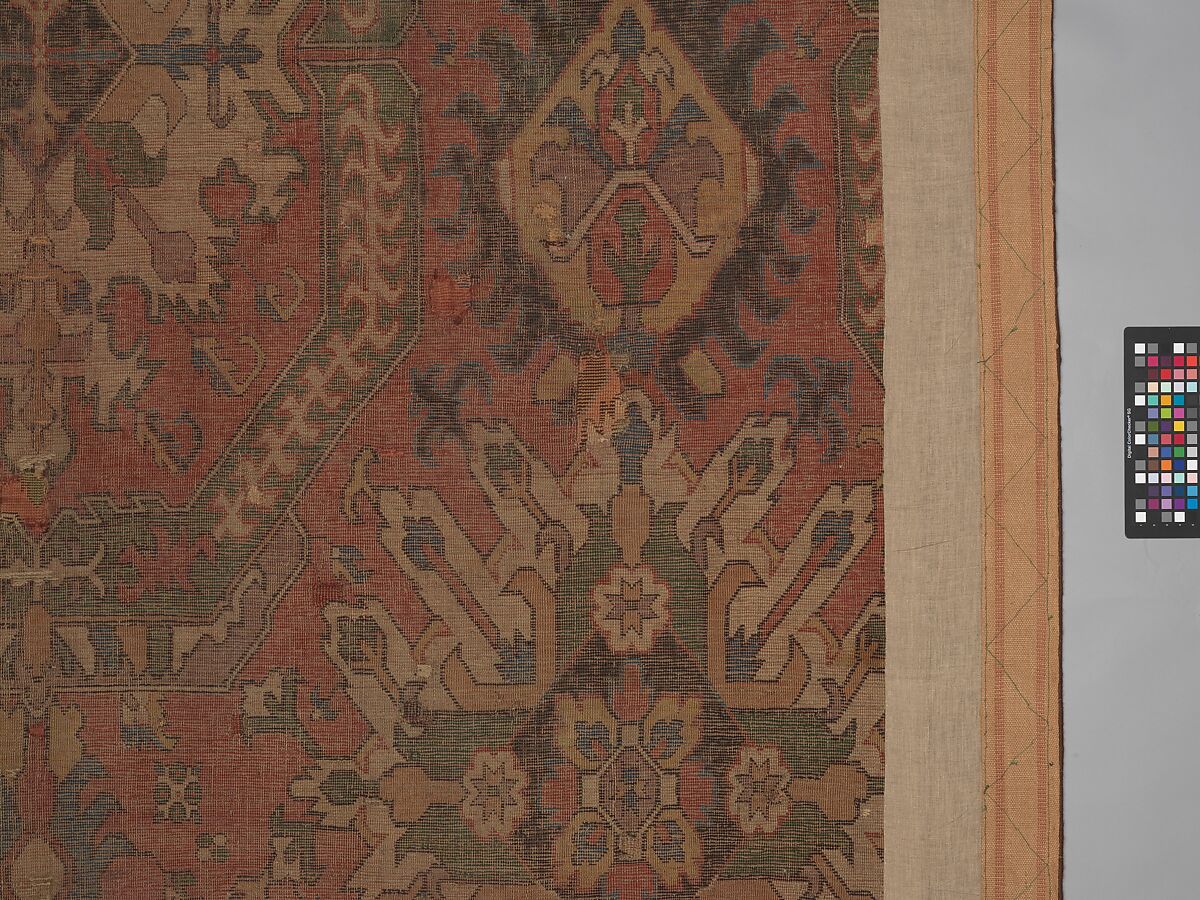 Carpet with Geometricized Floral Design, Wool (warp, weft, and pile); symmetrically knotted pile