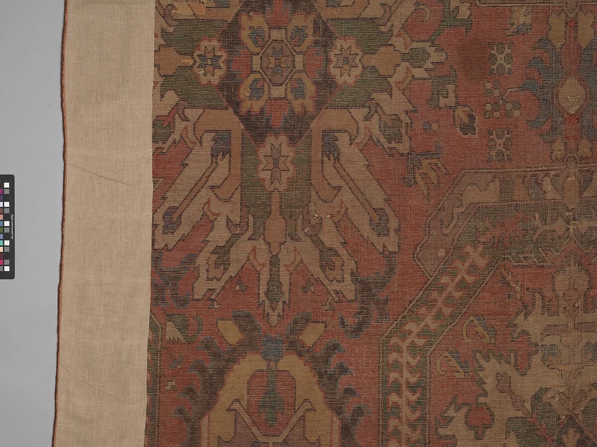 Carpet with Geometricized Floral Design, Wool (warp, weft, and pile); symmetrically knotted pile