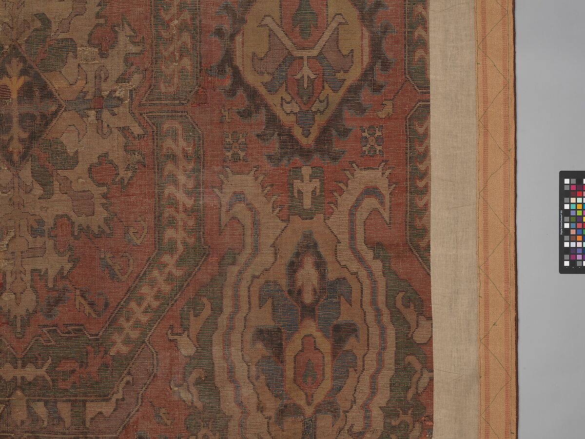 Carpet with Geometricized Floral Design, Wool (warp, weft, and pile); symmetrically knotted pile