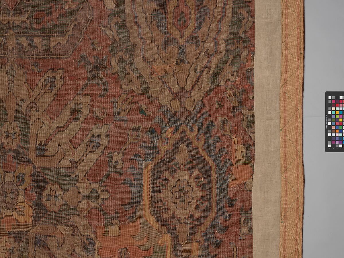 Carpet with Geometricized Floral Design, Wool (warp, weft, and pile); symmetrically knotted pile