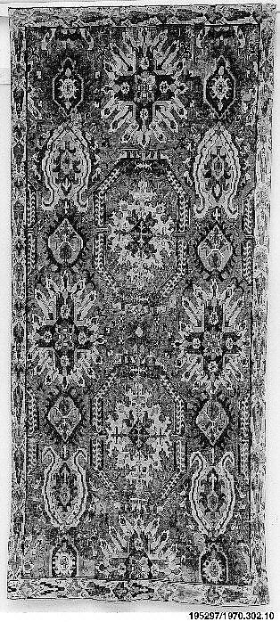 Carpet with Geometricized Floral Design, Wool (warp, weft, and pile); symmetrically knotted pile