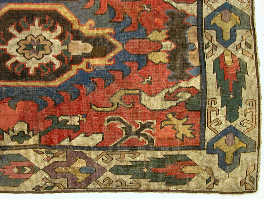 Carpet with Geometricized Floral Design, Wool (warp, weft, and pile); symmetrically knotted pile