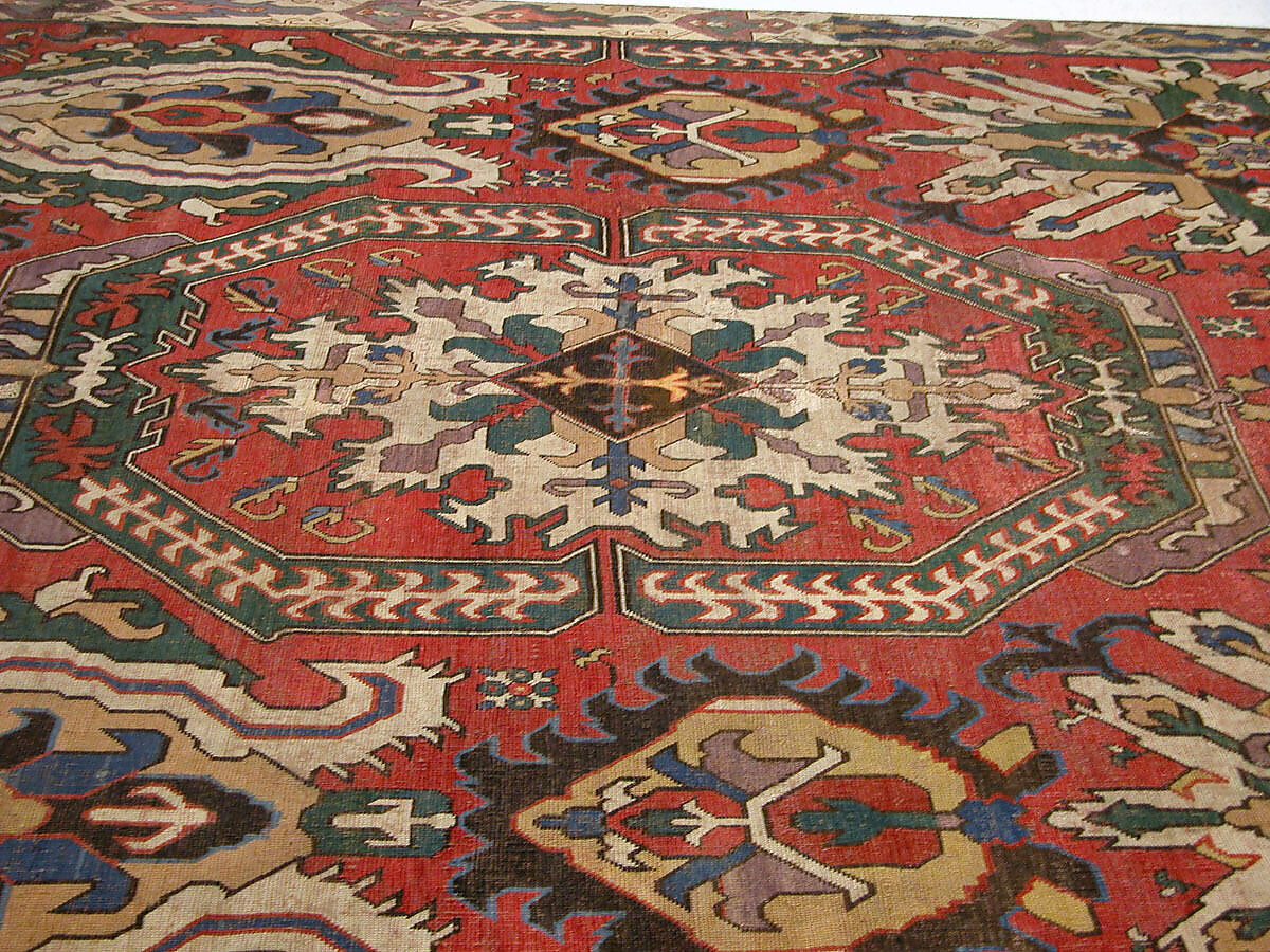 Carpet with Geometricized Floral Design, Wool (warp, weft, and pile); symmetrically knotted pile