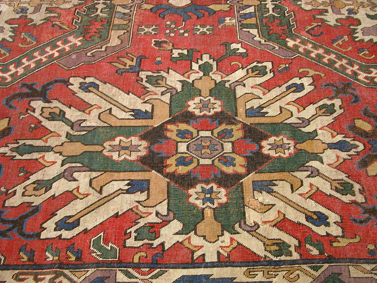 Carpet with Geometricized Floral Design, Wool (warp, weft, and pile); symmetrically knotted pile