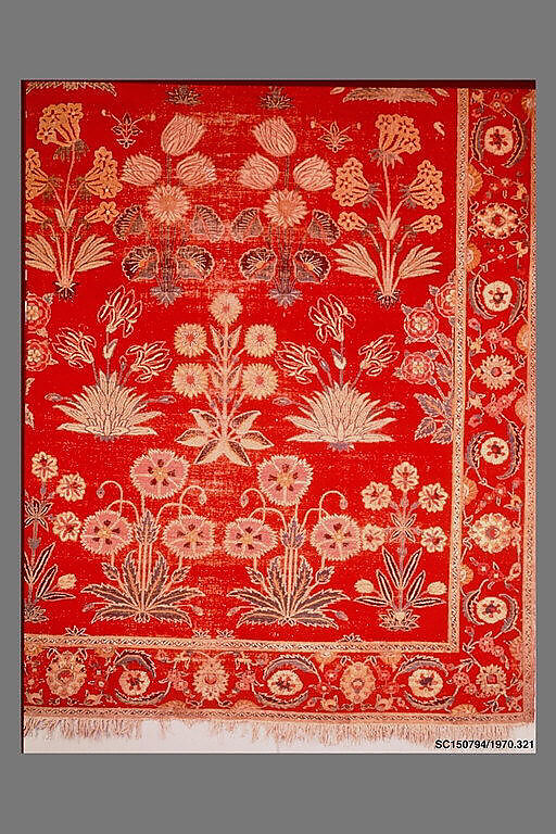 Carpet with Irises, Tulips, and Other Flowering Plants, Cotton (warp and weft); wool (pile); asymmetrically knotted pile