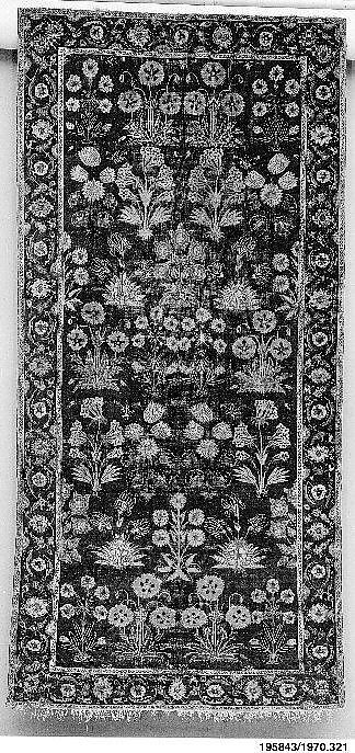 Carpet with Irises, Tulips, and Other Flowering Plants, Cotton (warp and weft); wool (pile); asymmetrically knotted pile