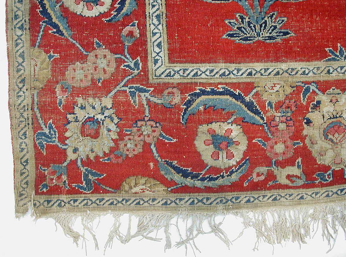 Carpet with Irises, Tulips, and Other Flowering Plants, Cotton (warp and weft); wool (pile); asymmetrically knotted pile
