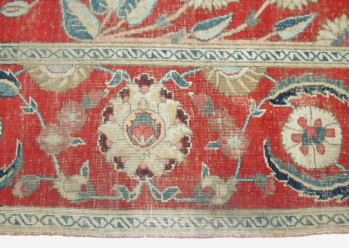 Carpet with Irises, Tulips, and Other Flowering Plants, Cotton (warp and weft); wool (pile); asymmetrically knotted pile