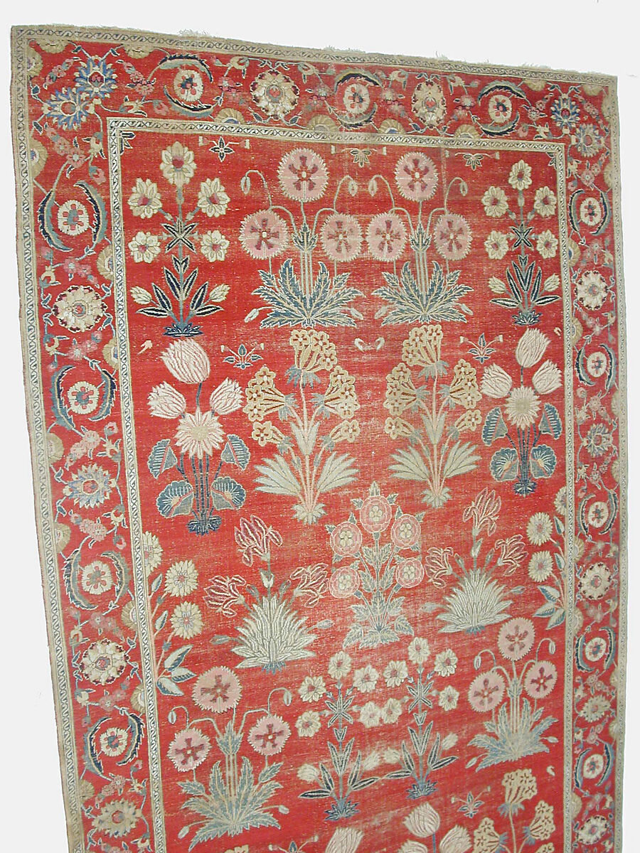 Carpet with Irises, Tulips, and Other Flowering Plants, Cotton (warp and weft); wool (pile); asymmetrically knotted pile