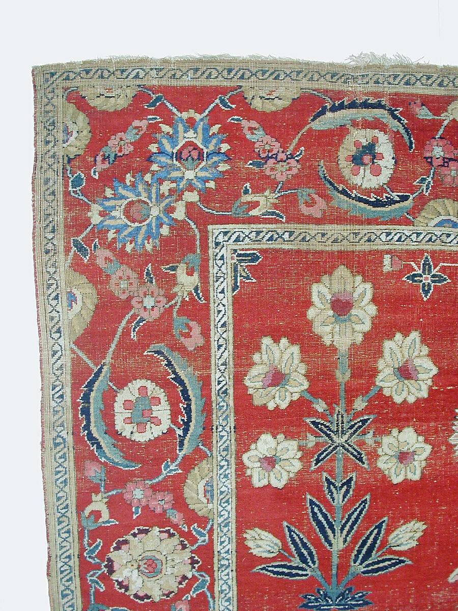 Carpet with Irises, Tulips, and Other Flowering Plants, Cotton (warp and weft); wool (pile); asymmetrically knotted pile