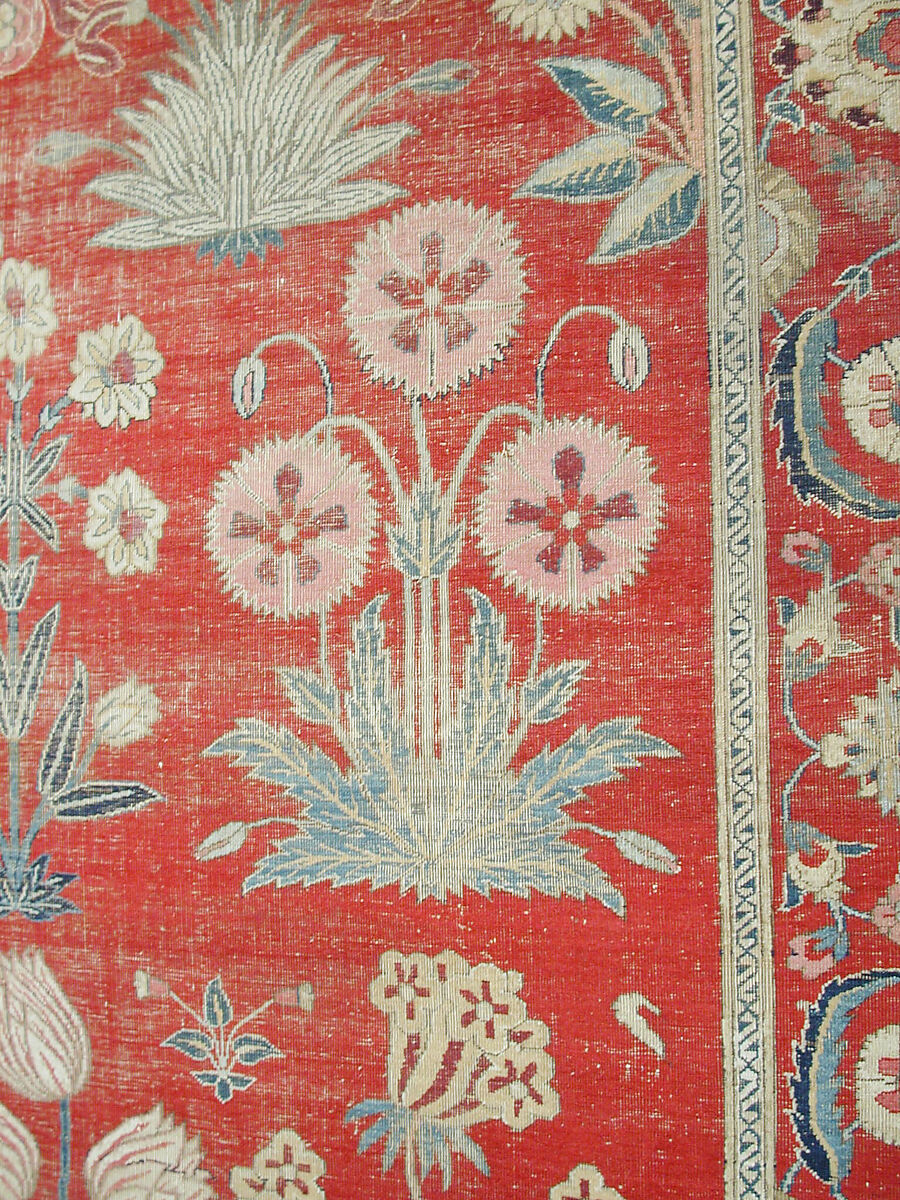 Carpet with Irises, Tulips, and Other Flowering Plants, Cotton (warp and weft); wool (pile); asymmetrically knotted pile