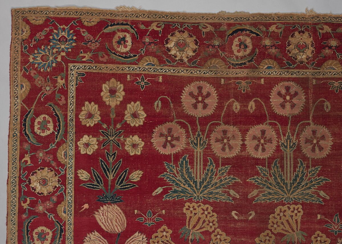 Carpet with Irises, Tulips, and Other Flowering Plants, Cotton (warp and weft); wool (pile); asymmetrically knotted pile