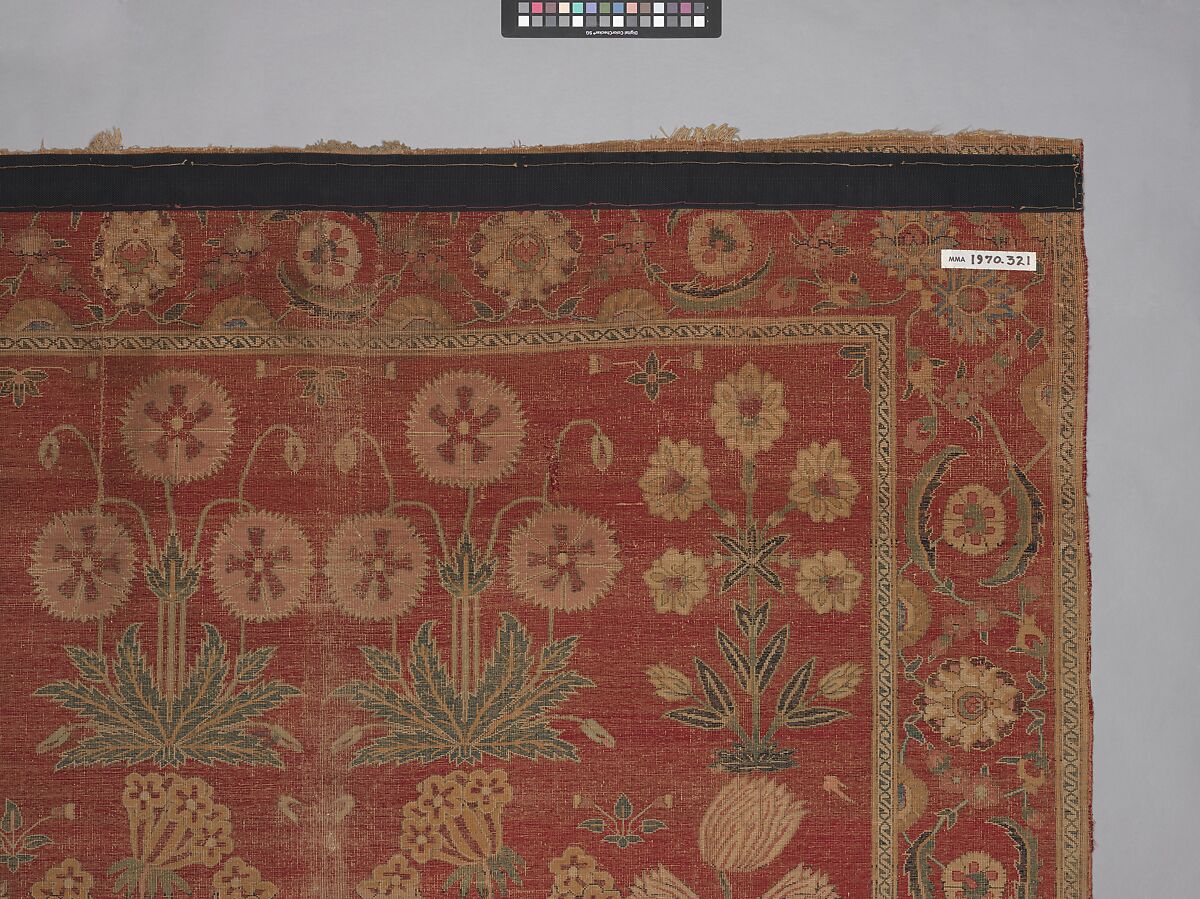 Carpet with Irises, Tulips, and Other Flowering Plants, Cotton (warp and weft); wool (pile); asymmetrically knotted pile