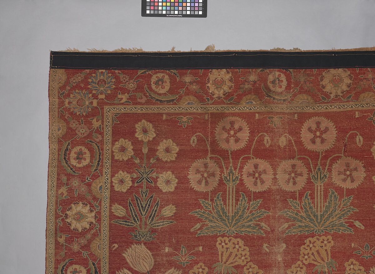 Carpet with Irises, Tulips, and Other Flowering Plants, Cotton (warp and weft); wool (pile); asymmetrically knotted pile