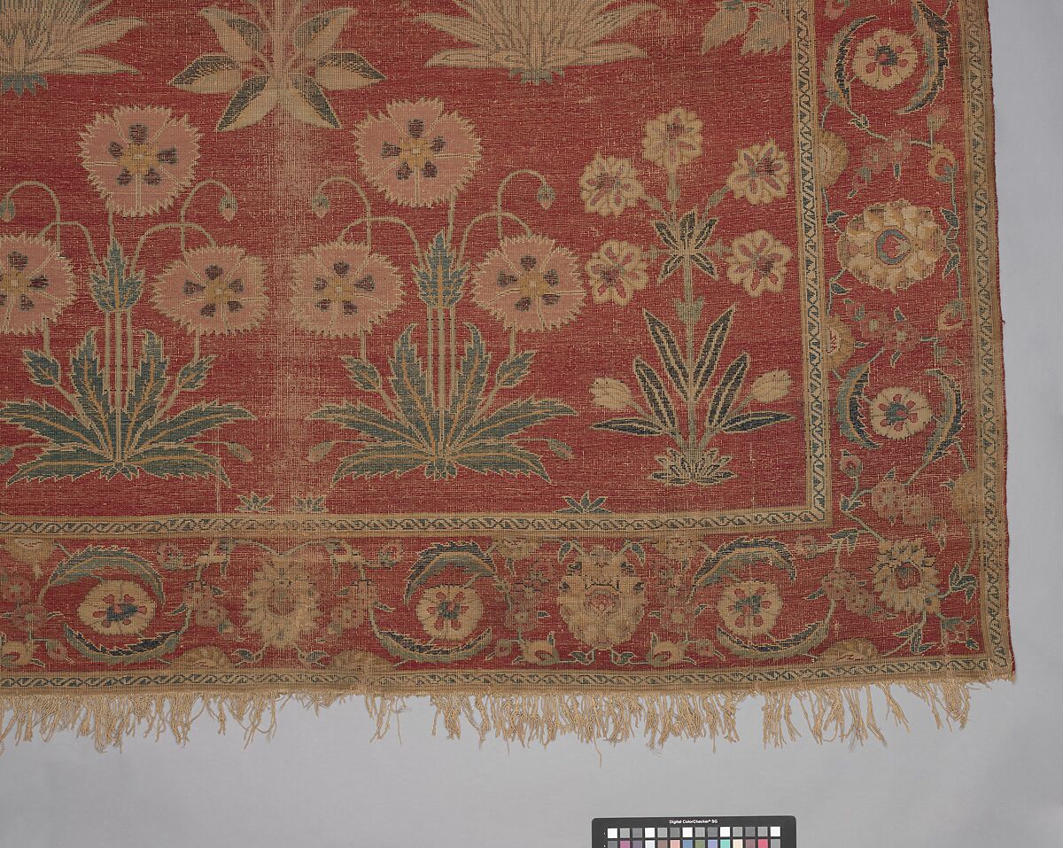Carpet with Irises, Tulips, and Other Flowering Plants, Cotton (warp and weft); wool (pile); asymmetrically knotted pile