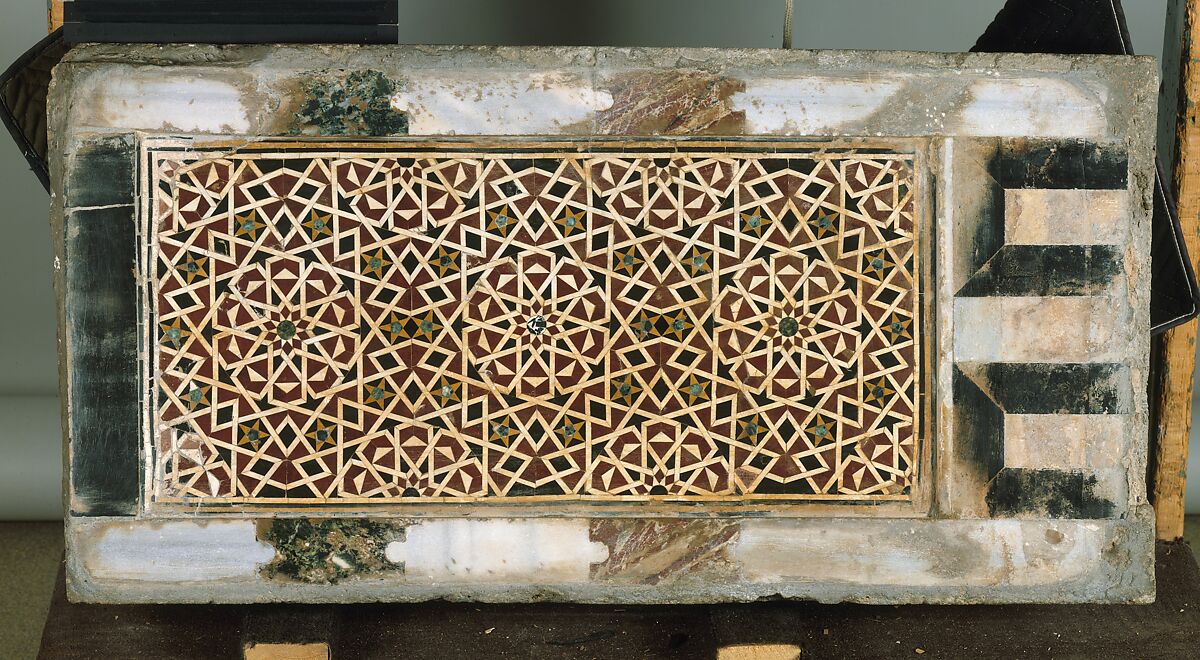 Wall Panel with Geometric Interlace, Polychrome marble; mosaic