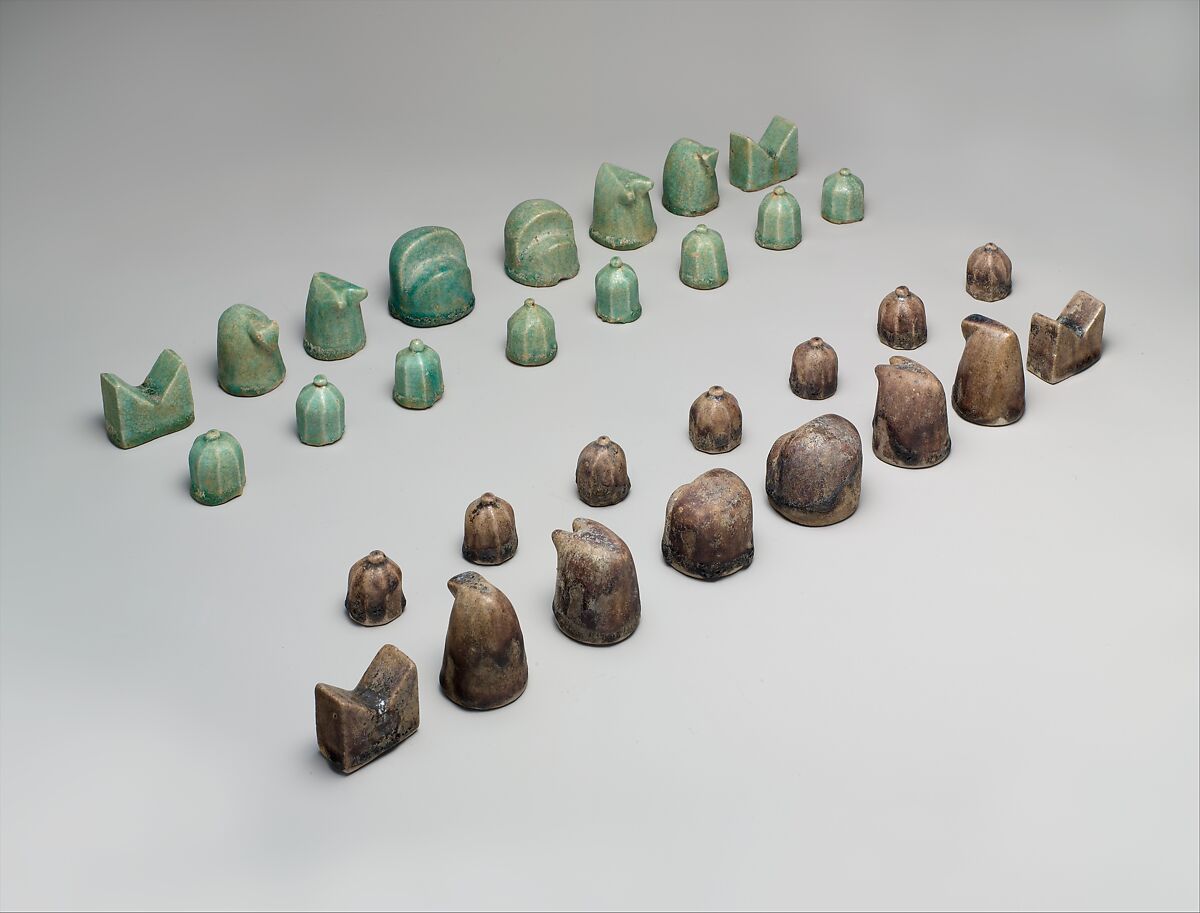 Chess Set, Stonepaste; molded and glazed 