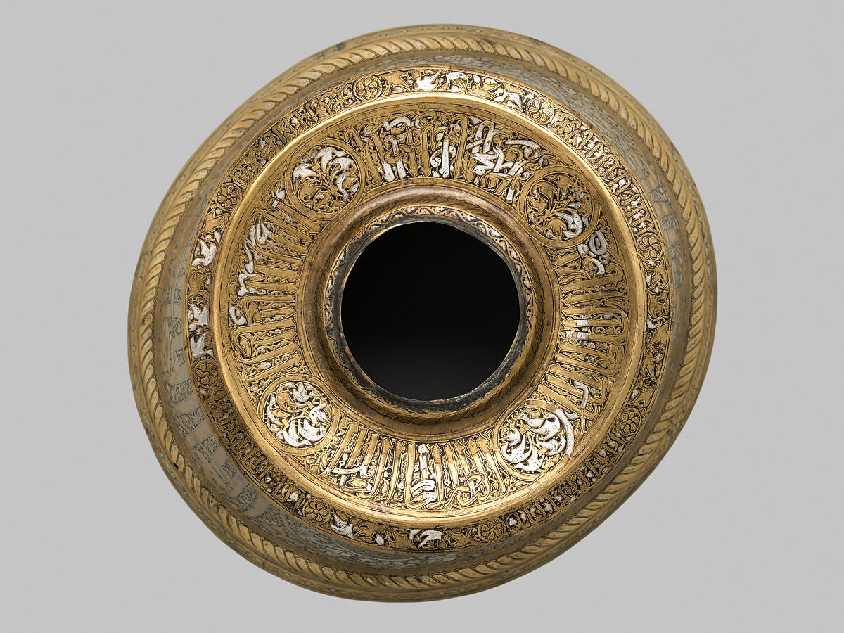 Candlestick Base, Brass with silver inlay