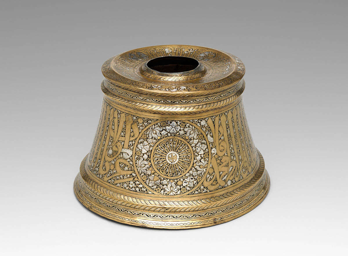 Candlestick Base, Brass with silver inlay