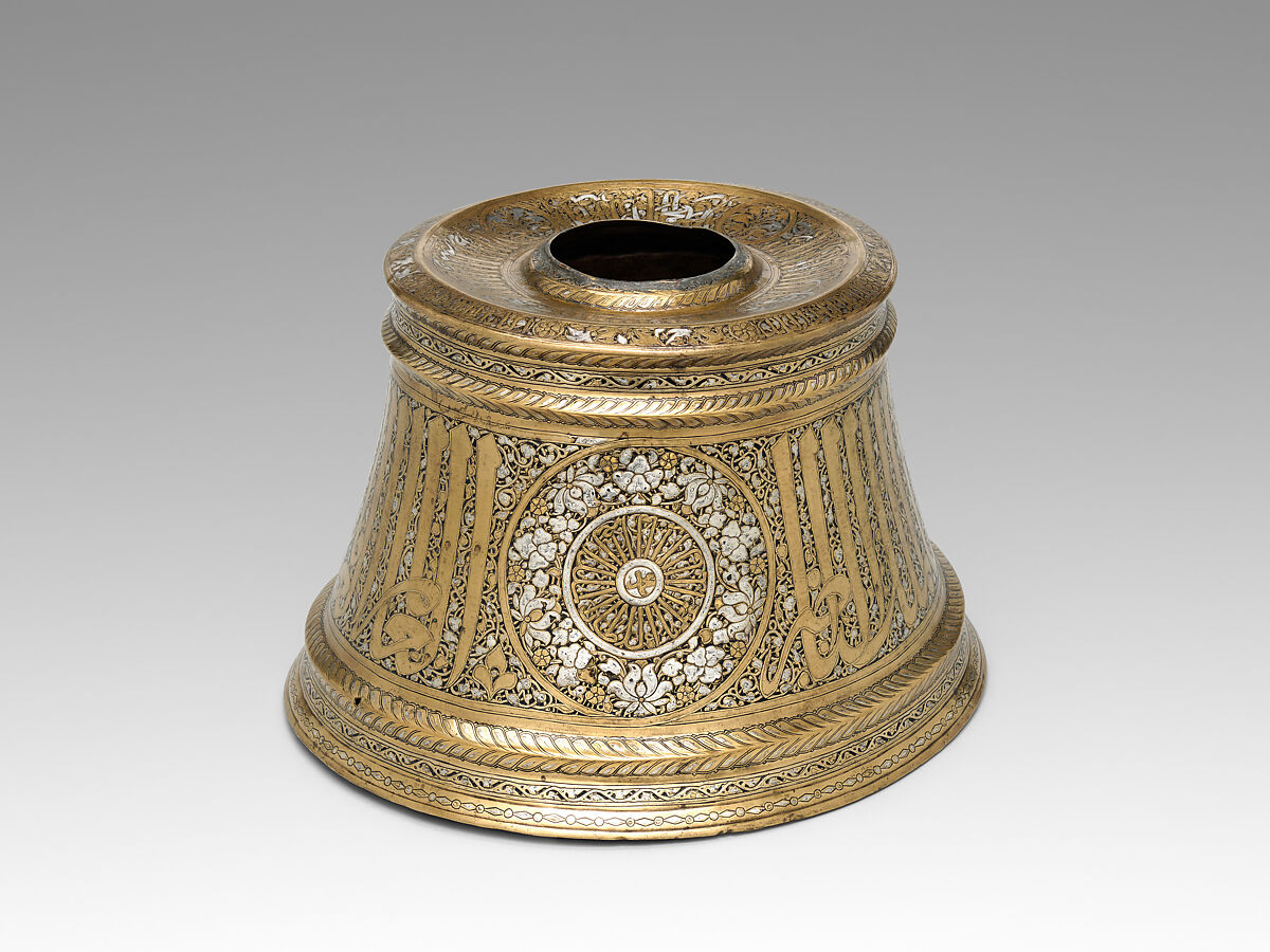 Candlestick Base, Brass with silver inlay