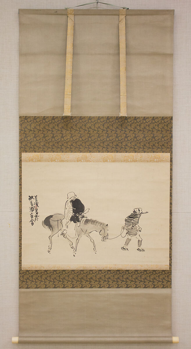 Monk Renshō Riding His Horse Backwards, Matsumura Goshun (Japanese, 1752–1811), Hanging scroll; ink on paper, Japan