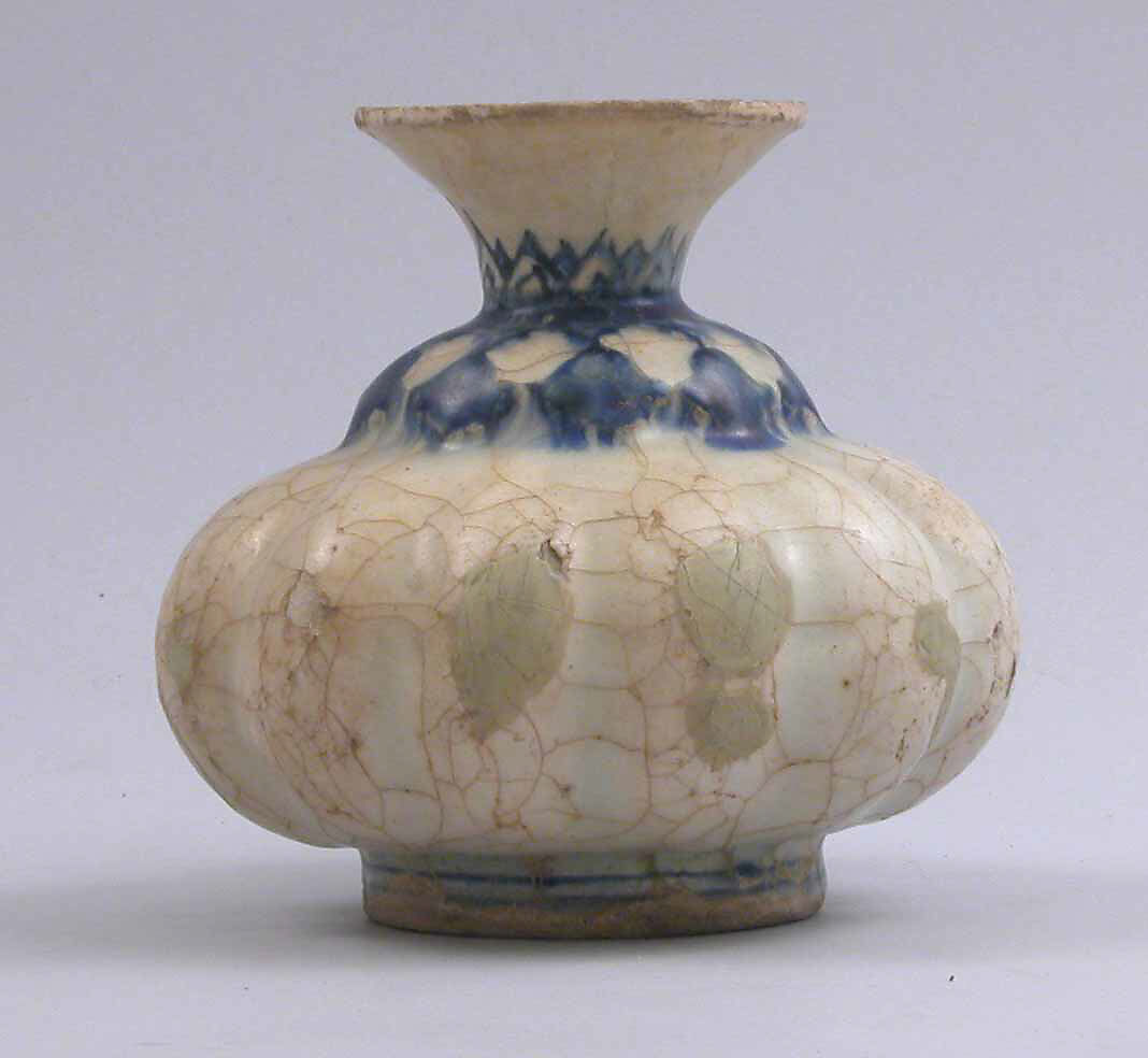 Bottle, Stonepaste; painted under transparent glaze 