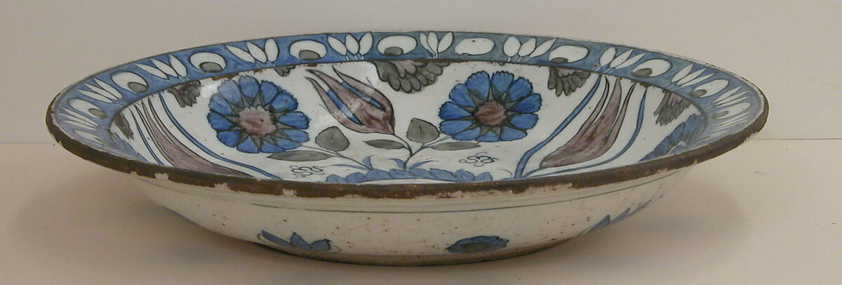 Dish with Floral Design, Stonepaste; polychrome painted under transparent glaze
