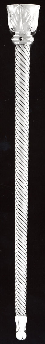 Handle of a Fly Whisk, Nephrite; inlaid with gold, inset with rubies