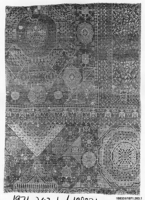 Carpet Fragment, Wool (warp, weft, and pile); asymmetrically knotted pile