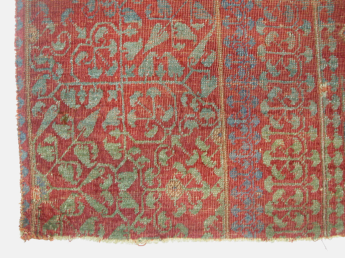 Carpet Fragment, Wool (warp, weft, and pile); asymmetrically knotted pile