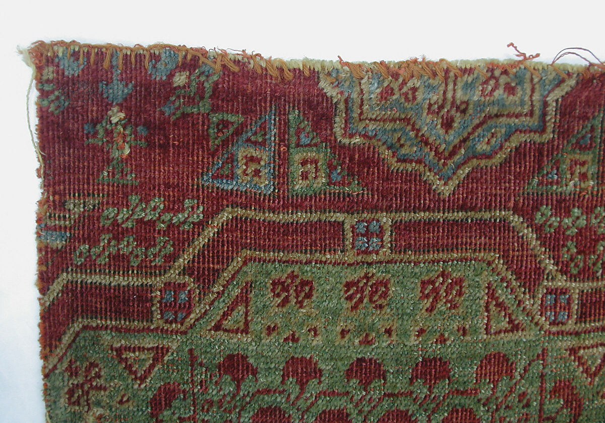 Carpet Fragment, Wool (warp, weft, and pile); asymmetrically knotted pile