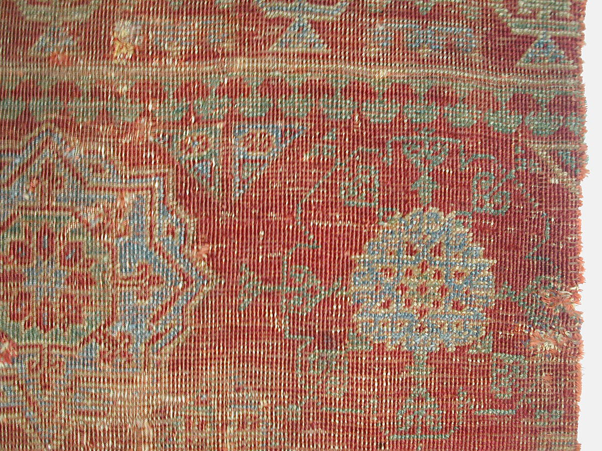 Carpet Fragment, Wool (warp, weft, and pile); asymmetrically knotted pile