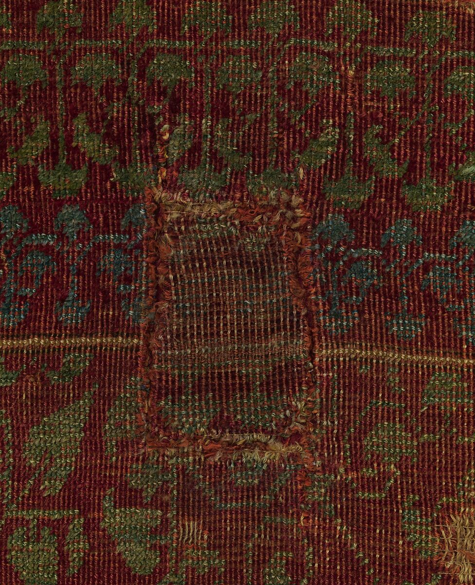 Carpet Fragment, Wool (warp, weft, and pile); asymmetrically knotted pile