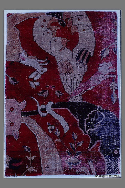 Fragment of an Animal Carpet, Cotton (warp and weft), wool (pile); asymmetrically knotted pile