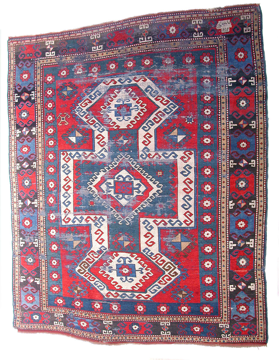 Double-Ended Bellini-Design Kazak Carpet, Wool (warp, weft, and pile); symmetrically woven pile 