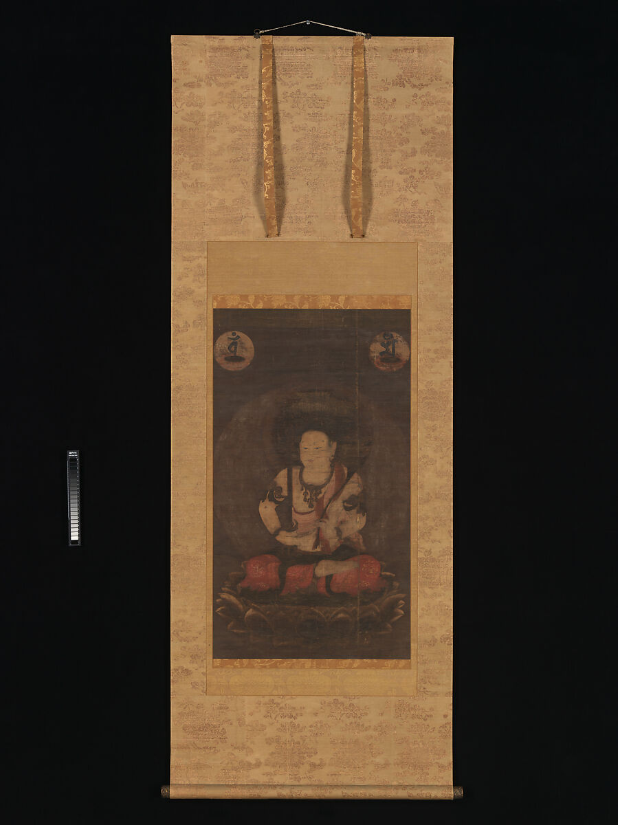 The Bodhisattva Monju (Manjushri) with Five Topknots, Hanging scroll; ink and color on silk, Japan