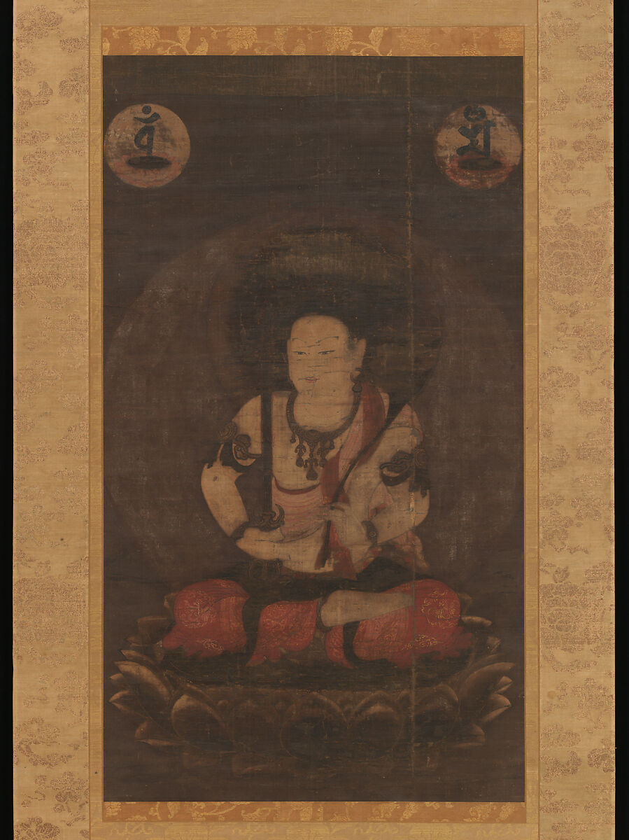The Bodhisattva Monju (Manjushri) with Five Topknots, Hanging scroll; ink and color on silk, Japan 