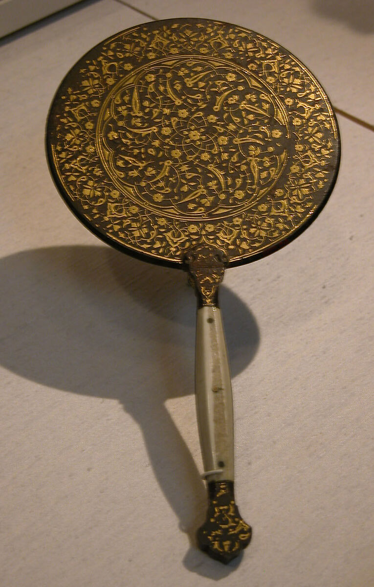 Mirror with Split-Leaf Palmette Design Inlaid with Gold, Iron, inlaid with gold; ivory