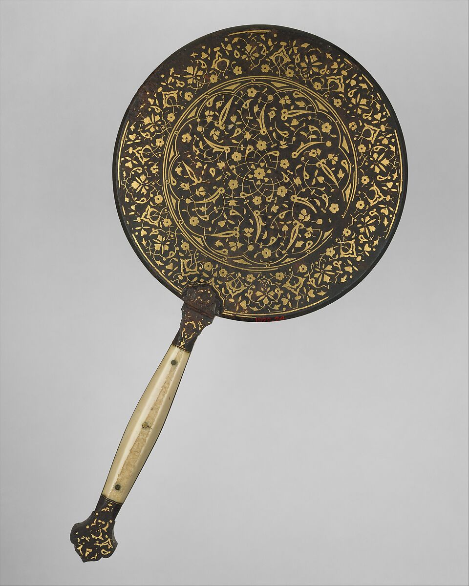Mirror with Split-Leaf Palmette Design Inlaid with Gold, Iron, inlaid with gold; ivory