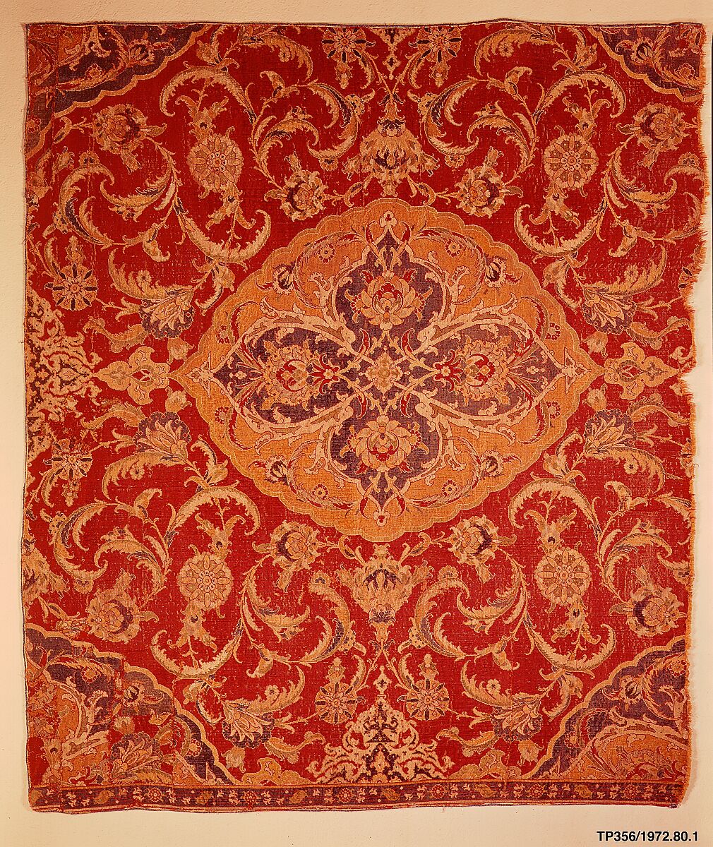 Fragment of an Ottoman Court Carpet, Wool (warp, weft, and pile); asymmetrically knotted pile