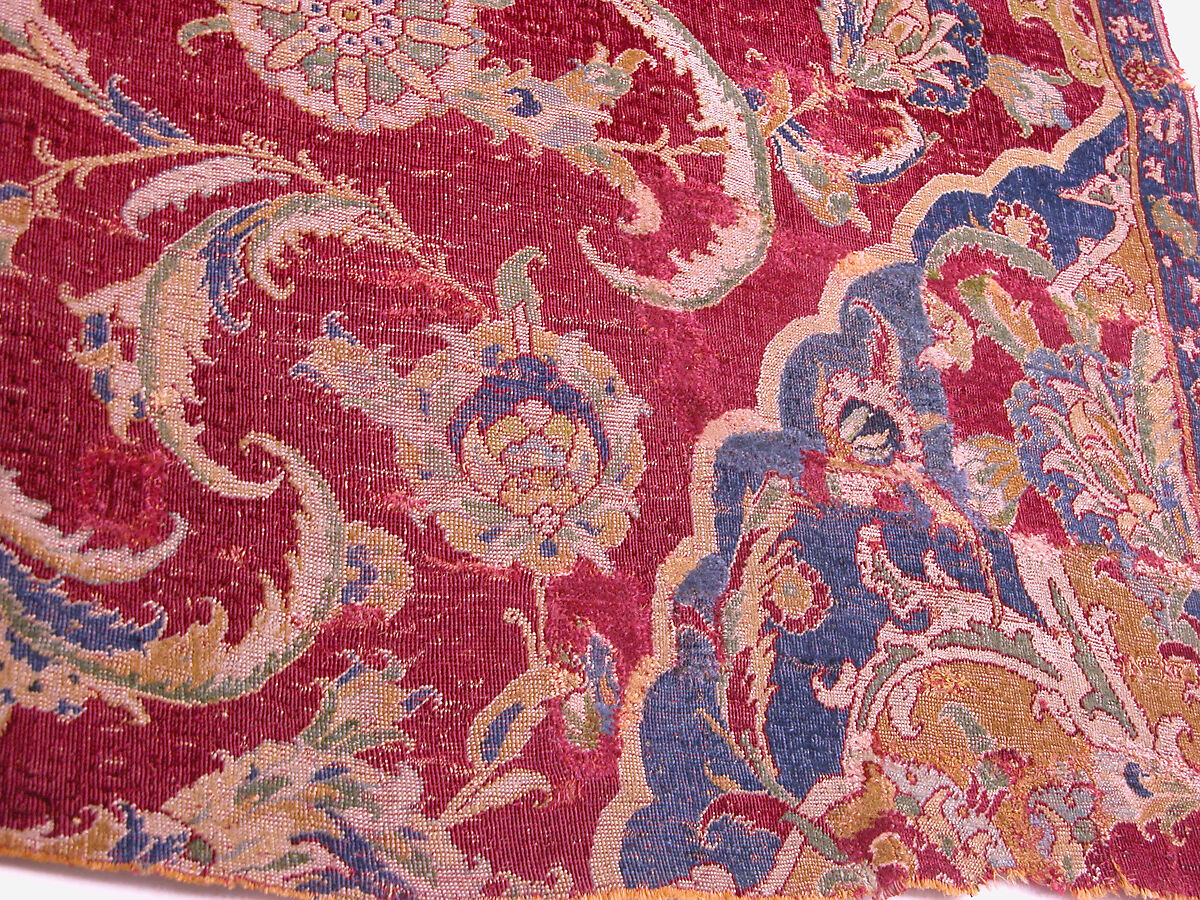 Fragment of an Ottoman Court Carpet, Wool (warp, weft, and pile); asymmetrically knotted pile