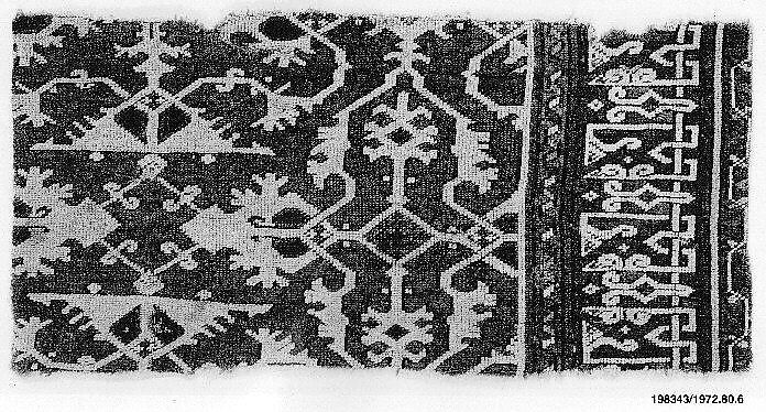 'Lotto' Carpet Fragment, Wool (warp, weft, and pile); symmetrically knotted pile