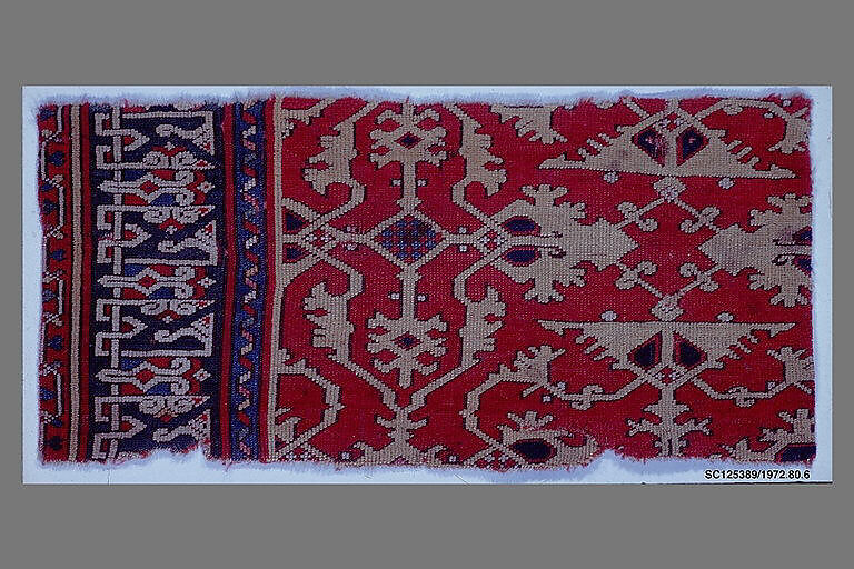 'Lotto' Carpet Fragment, Wool (warp, weft, and pile); symmetrically knotted pile