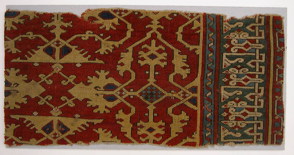 'Lotto' Carpet Fragment, Wool (warp, weft, and pile); symmetrically knotted pile 