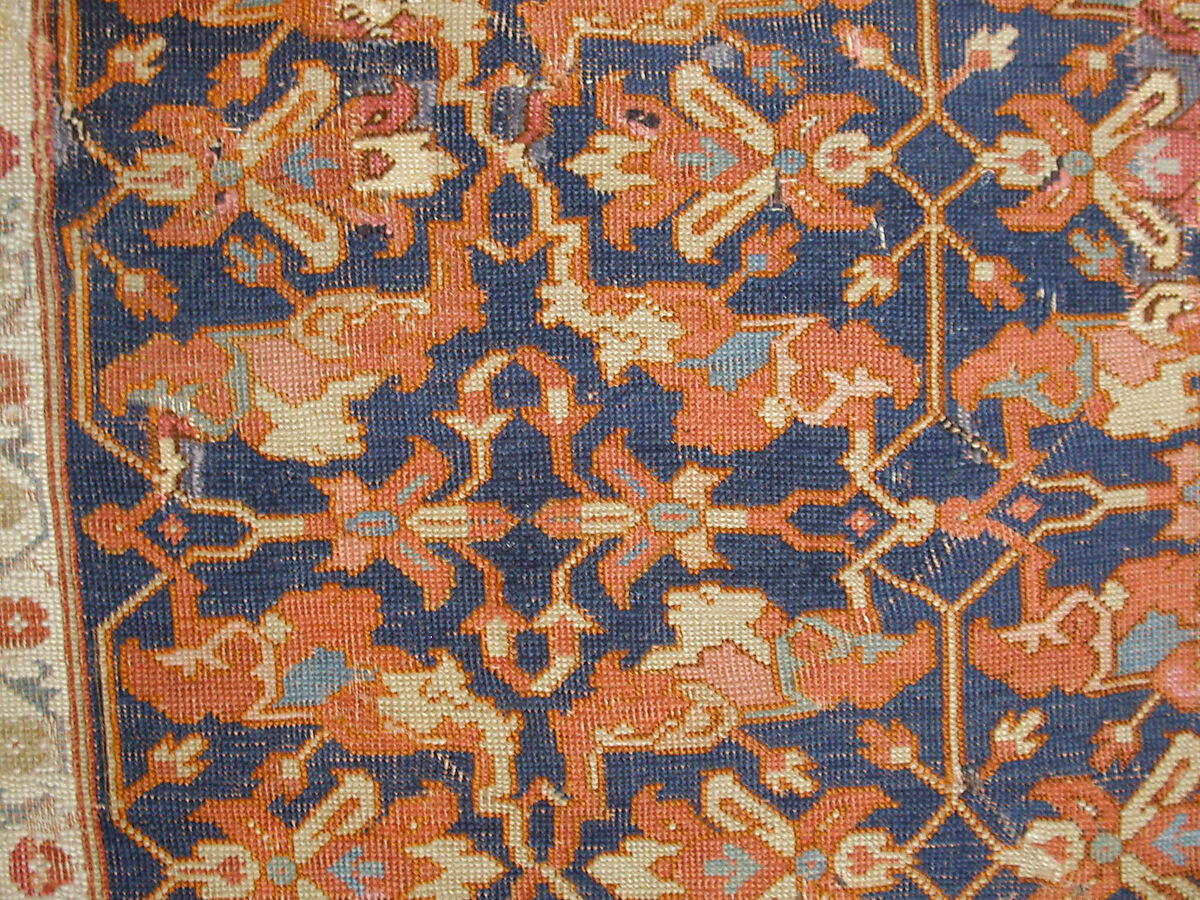 Lotus-Patterned Ushak Carpet, Wool (warp, weft, and pile); symmetrically knotted pile
