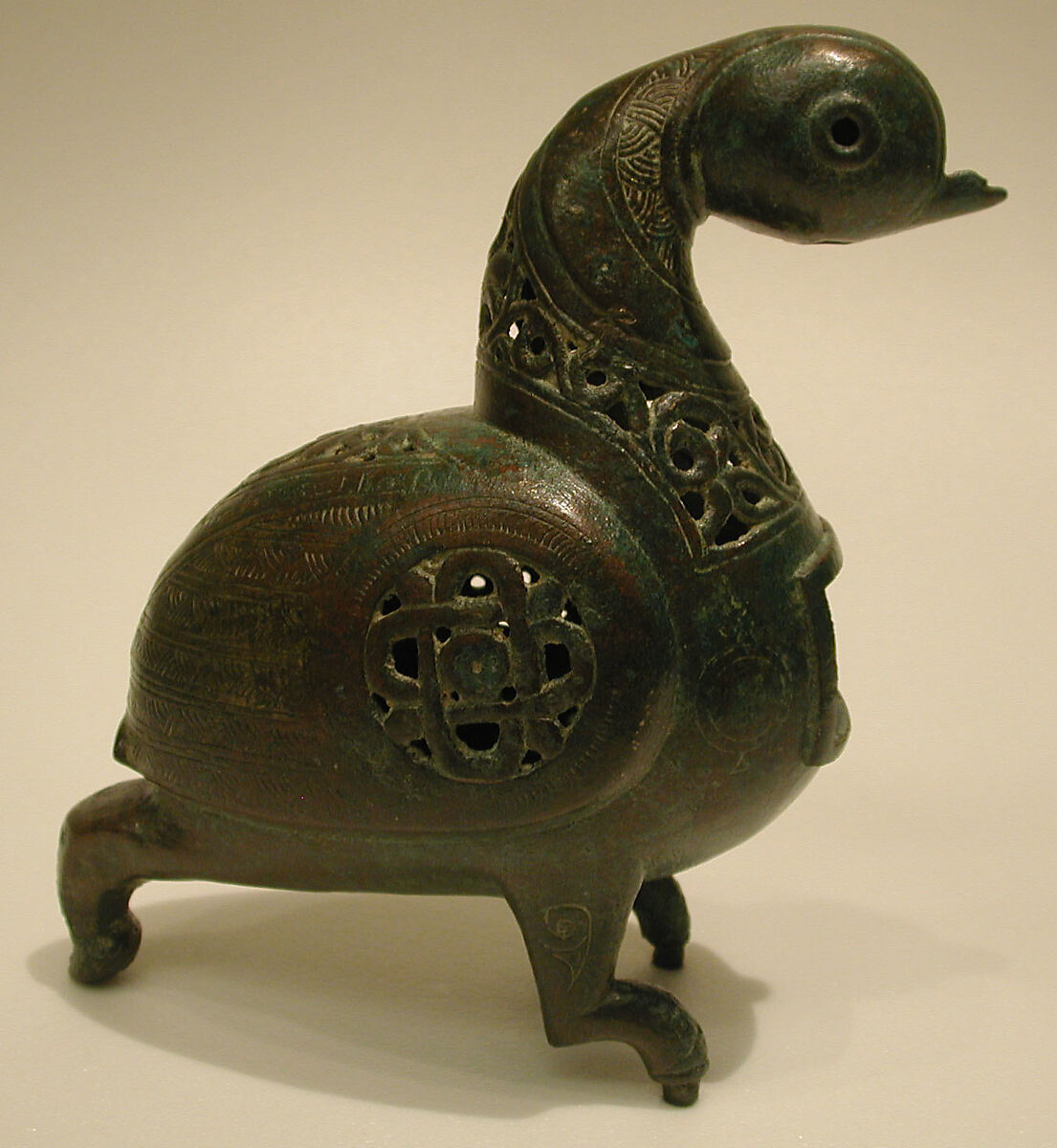 Incense Burner, Brass; cast, pierced, chased, engraved