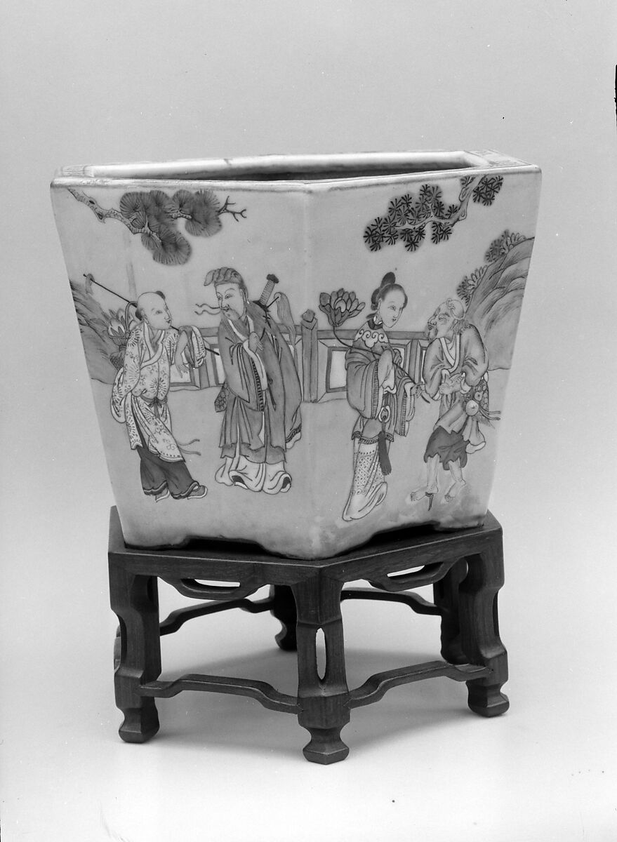 Jardiniere, Porcelain, teak, Chinese 