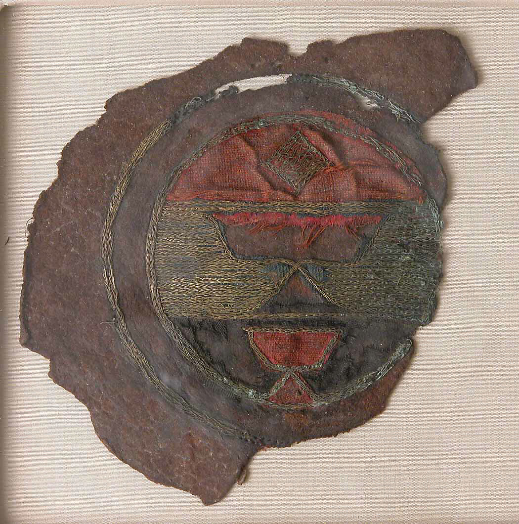 Fragment of Blazon, Leather, metal wire, wool, and cotton; embroidered 